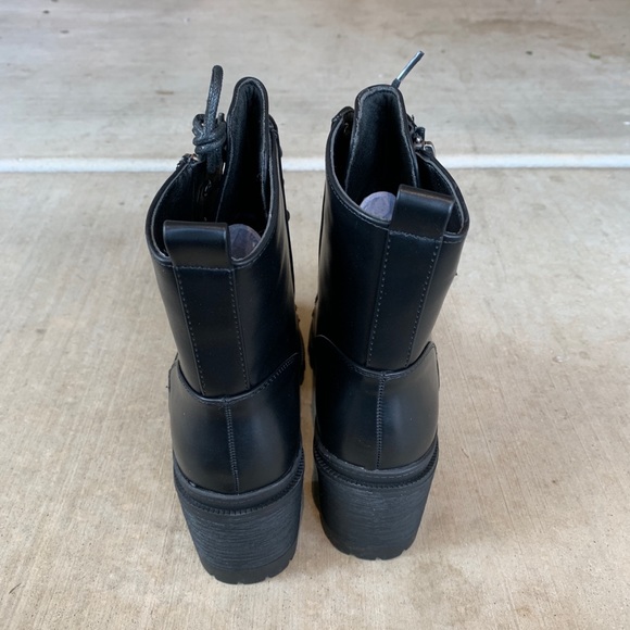 Black Combat Command Moto Zipper Tie Heeled Boots - Picture 5 of 7